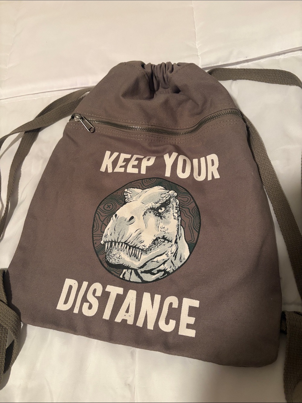 Keep Your Distance T-Rex Drawstring Backpack - Gray